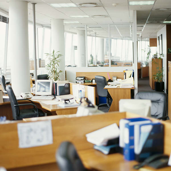 new office space with cubicles and furniture